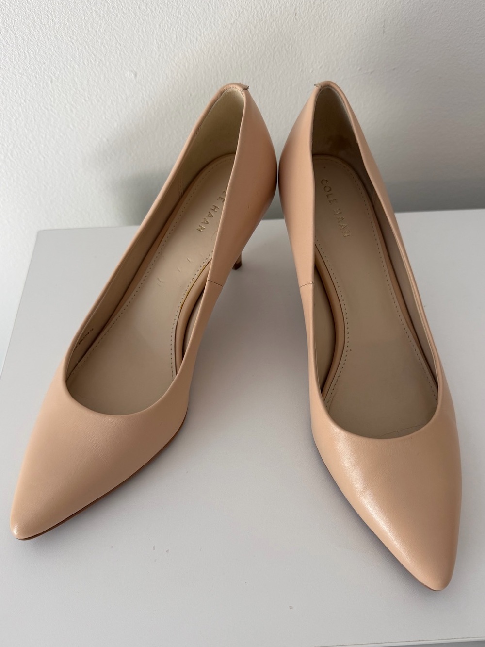 Cole Haan Harlow Nude Pointed-Toe Leather Pumps